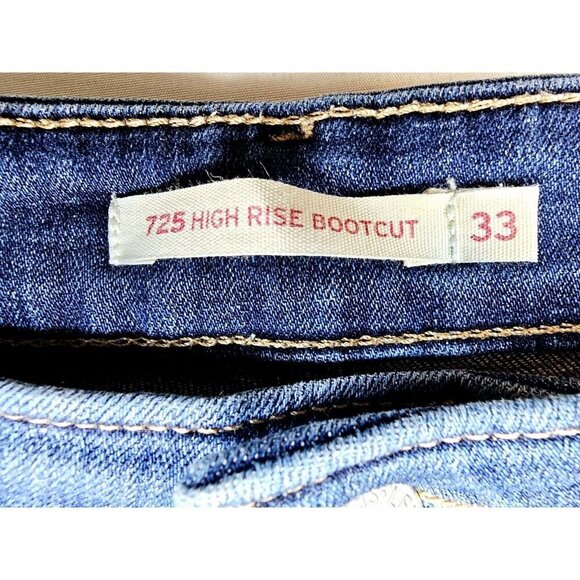 Levis Size 33X32 Womens 725 High Rise Bootcut Blue Denim 5 Pocket Logo Tag Jeans - Picture 5 of 14